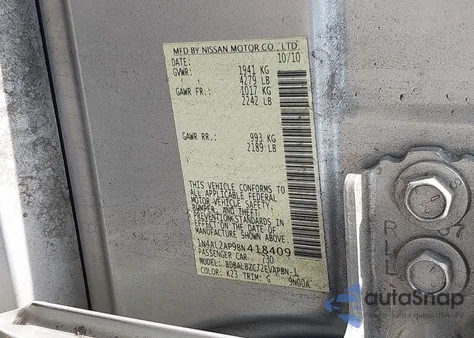 2011 Nissan Altima S z USA, uszkodzony, nr VIN 1N4AL2AP9BN418409